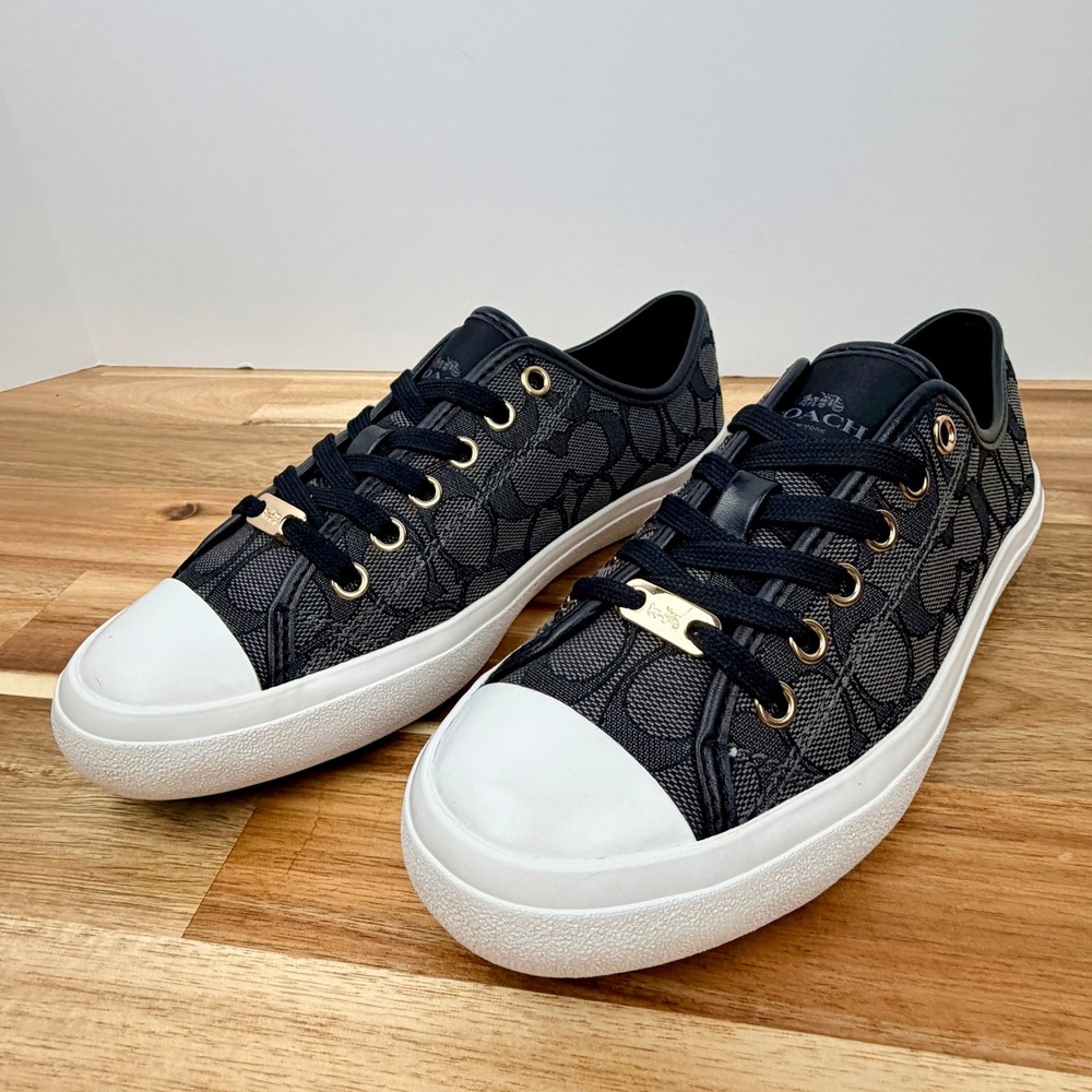 Coach Empire Signature Low Top Sneakers Black Grey A00248 Womens 7B